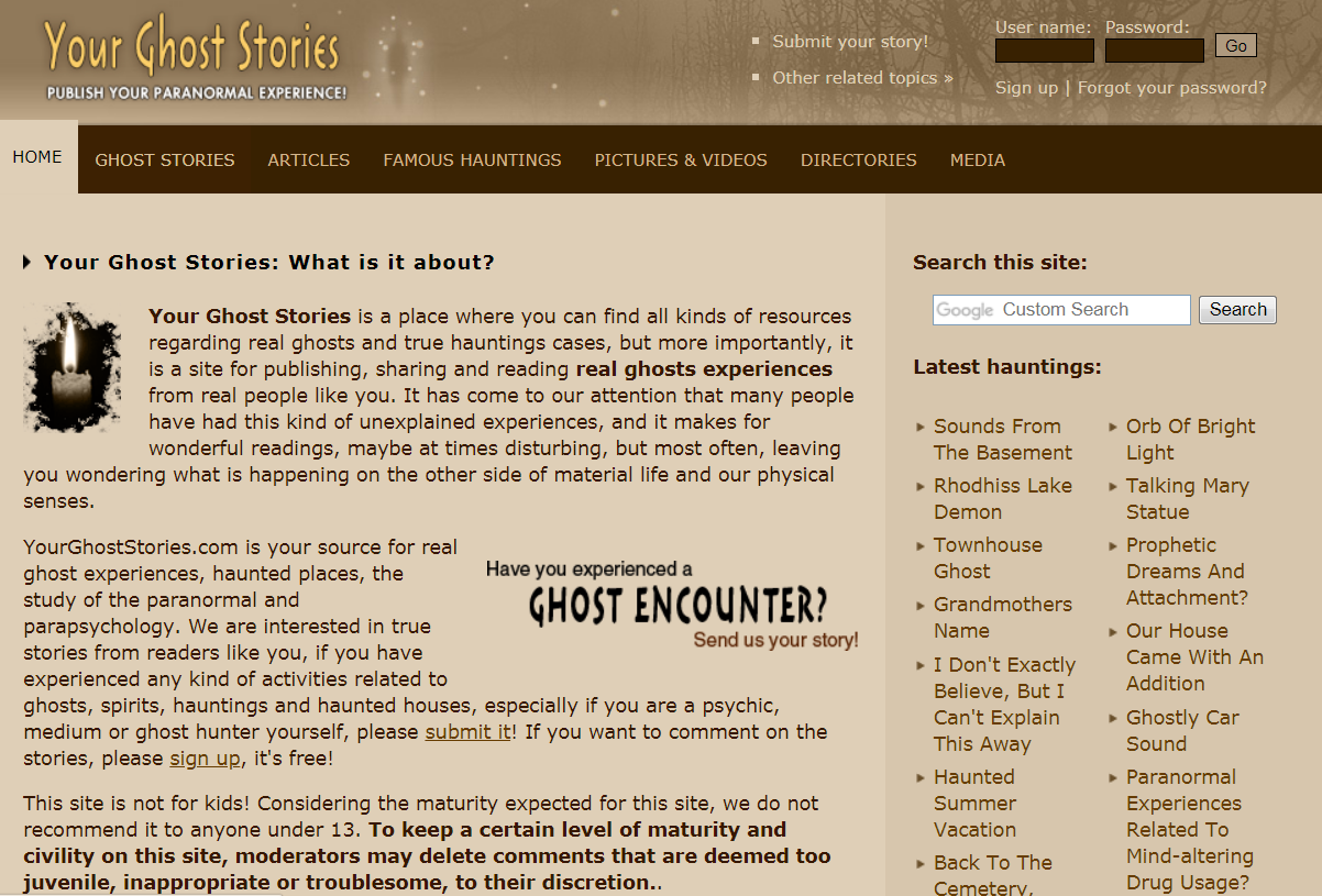 yourghoststories - Best Paranormal Websites 