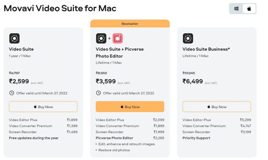 Movavi Video Suite Pricing for Mac