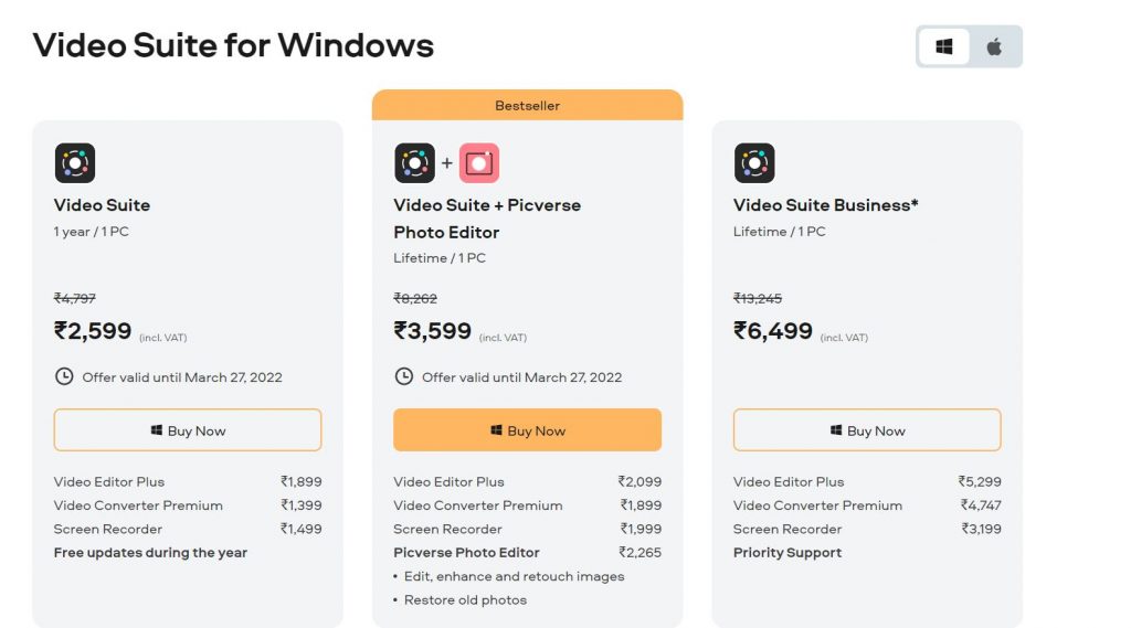 Movavi Video Suite Pricing for Windows